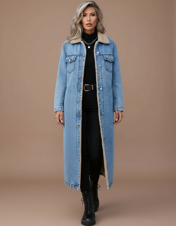 Sherpa Lined Longline Denim Jacket