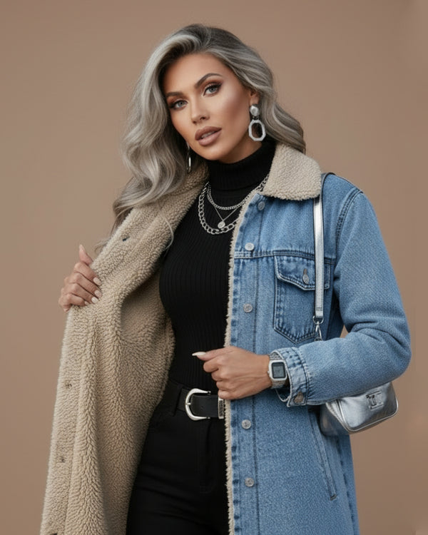 Sherpa Lined Longline Denim Jacket