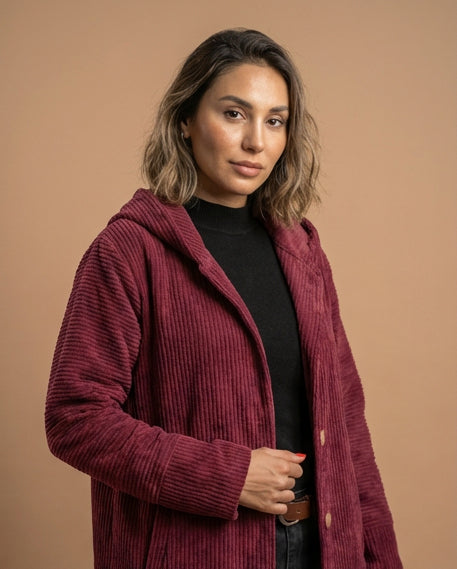 Corduroy Hooded Button-Up Jacket