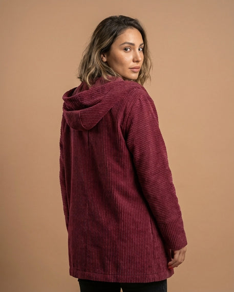 Corduroy Hooded Button-Up Jacket