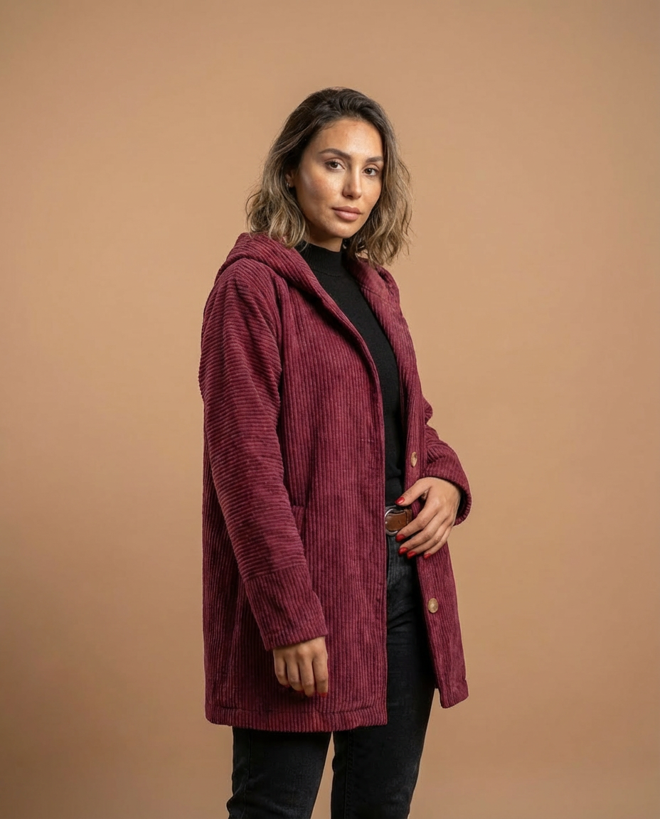 Corduroy Hooded Button-Up Jacket